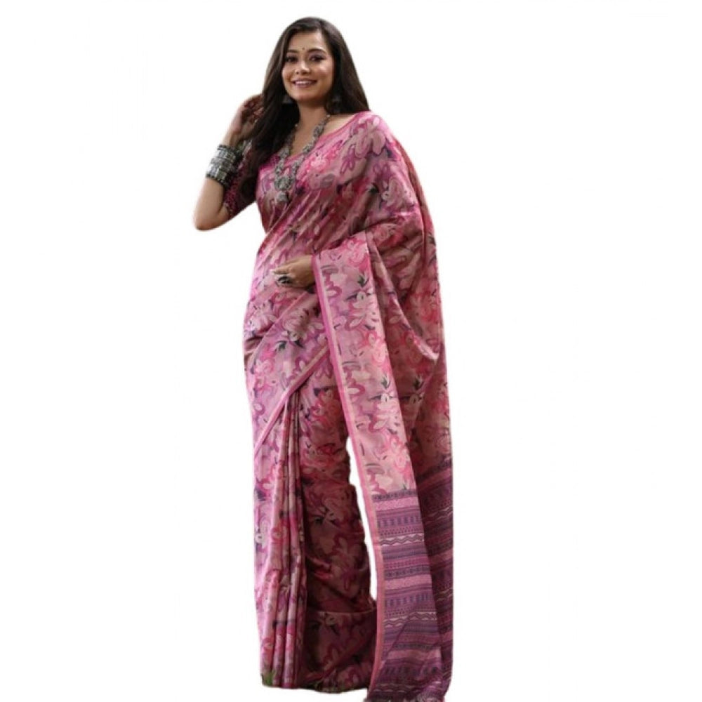 Seduva Women's Faux_Tussar_Silk Abstract_Print Saree With Unstitched Blouse 5.5Mtr (Pink)