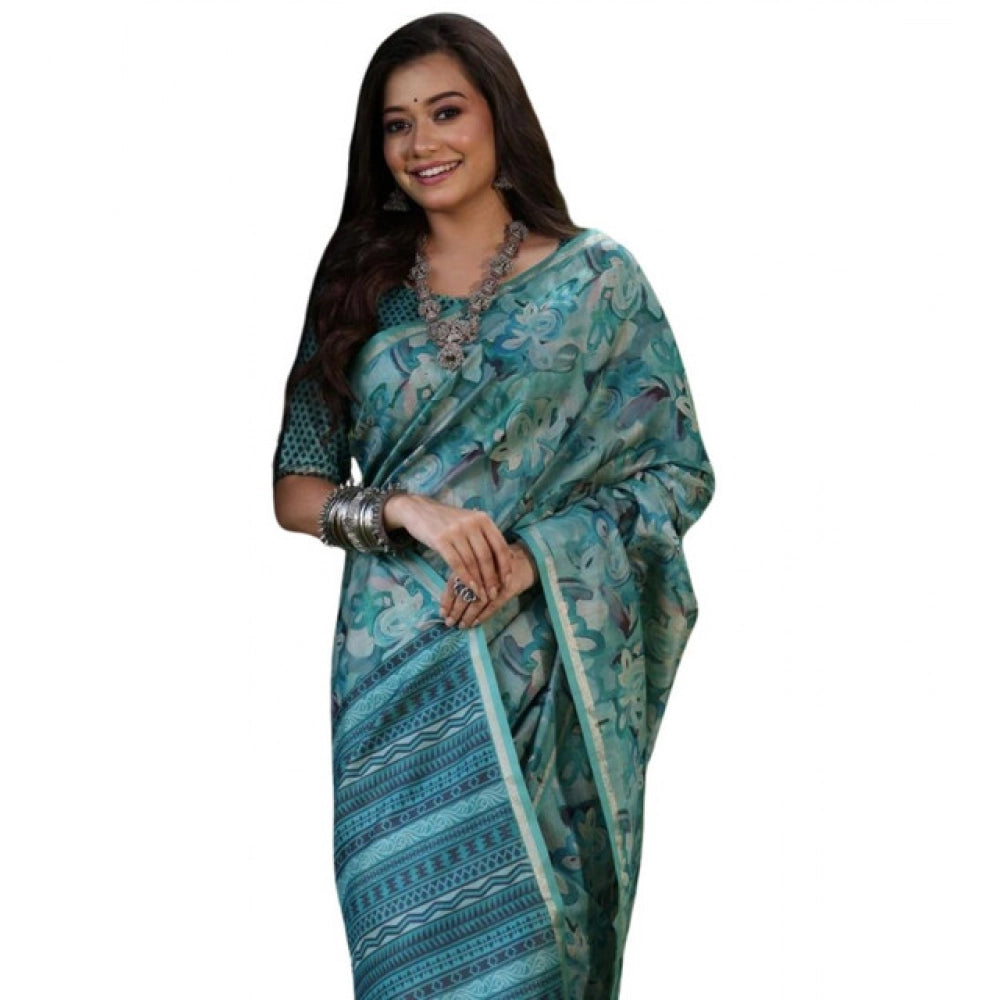 Seduva Women's Faux_Tussar_Silk Abstract_Print Saree With Unstitched Blouse 5.5Mtr (Sea_Green)