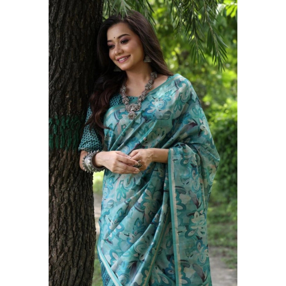 Seduva Women's Faux_Tussar_Silk Abstract_Print Saree With Unstitched Blouse 5.5Mtr (Sea_Green)
