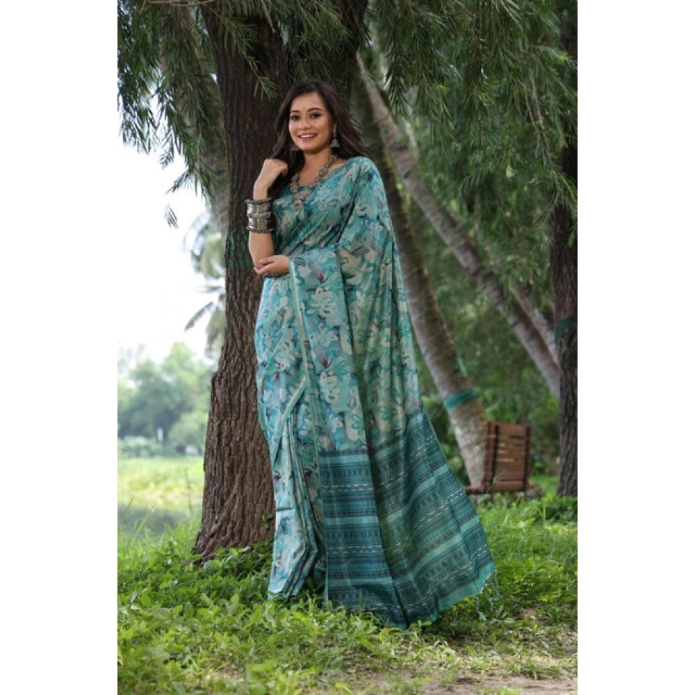 Seduva Women's Faux_Tussar_Silk Abstract_Print Saree With Unstitched Blouse 5.5Mtr (Sea_Green)