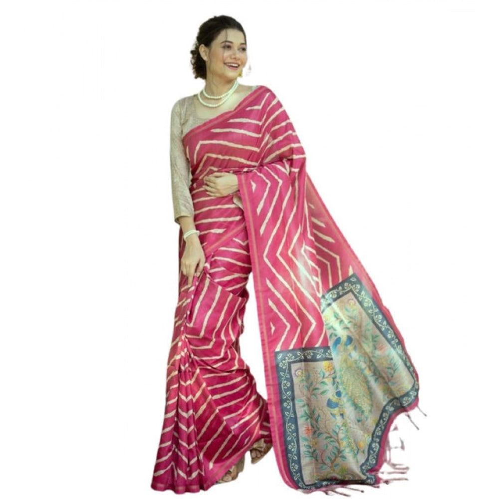 Seduva Women's Faux_Tussar_Silk Geometric_Print Saree With Unstitched Blouse 5.5Mtr (Light_Pink)