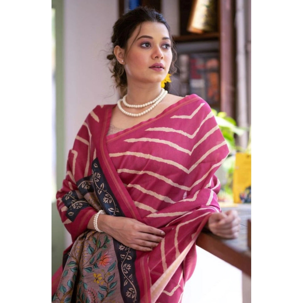 Seduva Women's Faux_Tussar_Silk Geometric_Print Saree With Unstitched Blouse 5.5Mtr (Light_Pink)