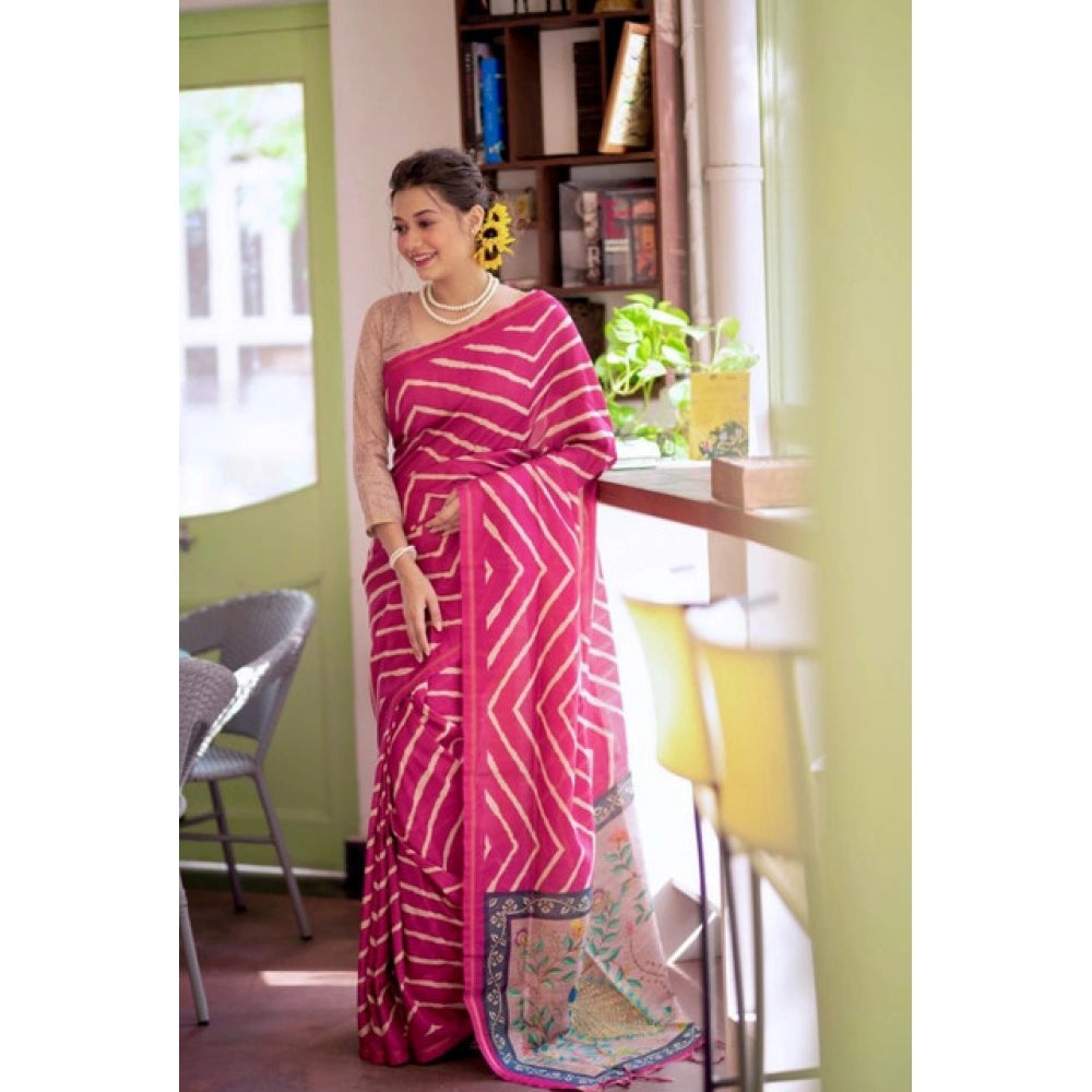 Seduva Women's Faux_Tussar_Silk Geometric_Print Saree With Unstitched Blouse 5.5Mtr (Light_Pink)