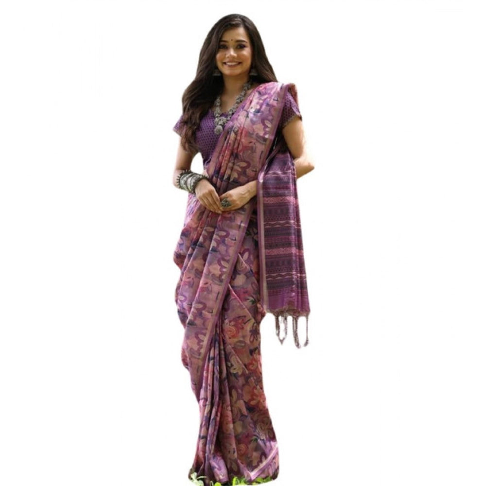 Seduva Women's Faux_Tussar_Silk Abstract_Print Saree With Unstitched Blouse 5.5Mtr (Purple)