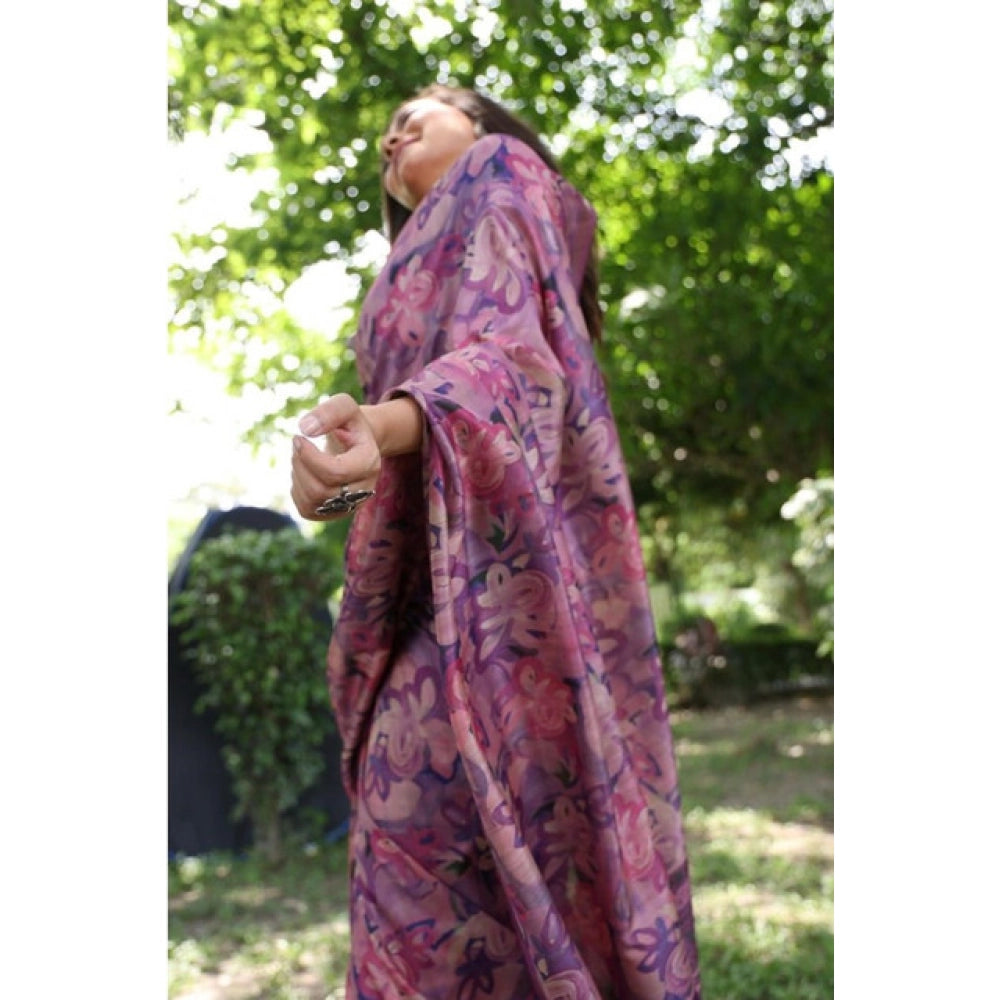 Seduva Women's Faux_Tussar_Silk Abstract_Print Saree With Unstitched Blouse 5.5Mtr (Purple)