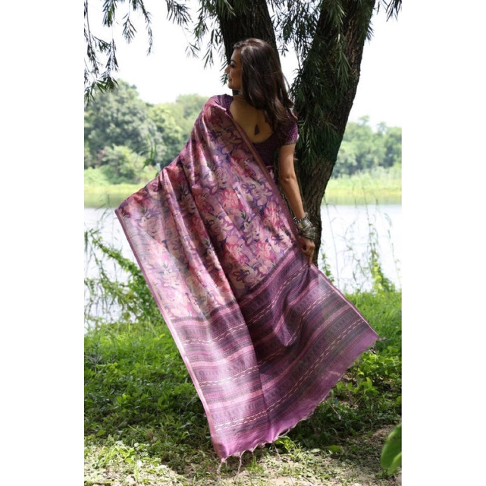Seduva Women's Faux_Tussar_Silk Abstract_Print Saree With Unstitched Blouse 5.5Mtr (Purple)