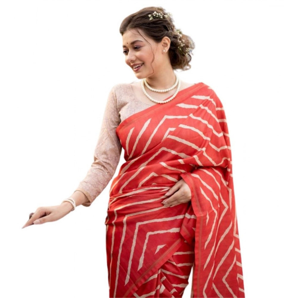 Seduva Women's Faux_Tussar_Silk Geometric_Print Saree With Unstitched Blouse 5.5Mtr (Red)