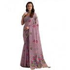 Seduva Women's Blended_Cotton Floral Motifs And Woven Buttas Saree With Unstitched Blouse 5.5Mtr (Lavender)