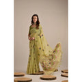 Seduva Women's Blended_Cotton Floral Motifs And Woven Buttas Saree With Unstitched Blouse 5.5Mtr (Light_Green)
