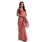 Seduva Women's Blended_Cotton Floral Motifs And Woven Buttas Saree With Unstitched Blouse 5.5Mtr (Pink)
