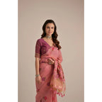 Seduva Women's Blended_Cotton Floral Motifs And Woven Buttas Saree With Unstitched Blouse 5.5Mtr (Pink)