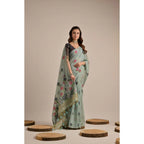 Seduva Women's Blended_Cotton Floral Motifs And Woven Buttas Saree With Unstitched Blouse 5.5Mtr (Teal)