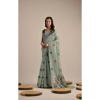 Seduva Women's Blended_Cotton Floral Motifs And Woven Buttas Saree With Unstitched Blouse 5.5Mtr (Teal)