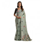 Seduva Women's Blended_Cotton Floral Motifs And Woven Buttas Saree With Unstitched Blouse 5.5Mtr (Teal)