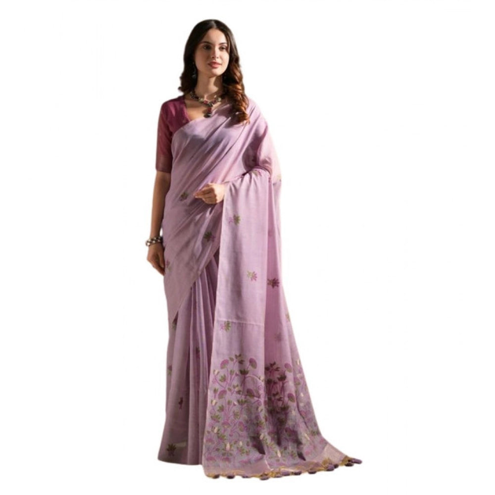 Seduva Women's Blended_Cotton Floral Saree With Unstitched Blouse 5.5Mtr (Lavender)
