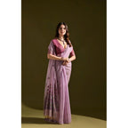 Seduva Women's Blended_Cotton Floral Saree With Unstitched Blouse 5.5Mtr (Lavender)