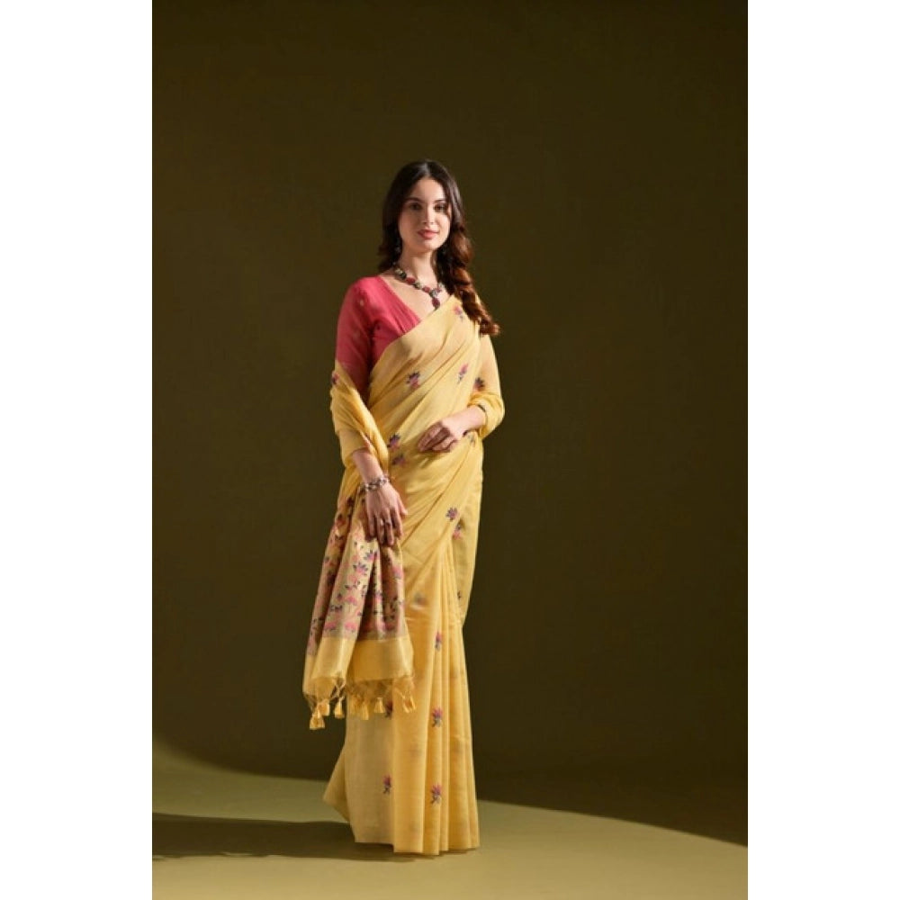 Seduva Women's Blended_Cotton Floral Saree With Unstitched Blouse 5.5Mtr (Mustard)