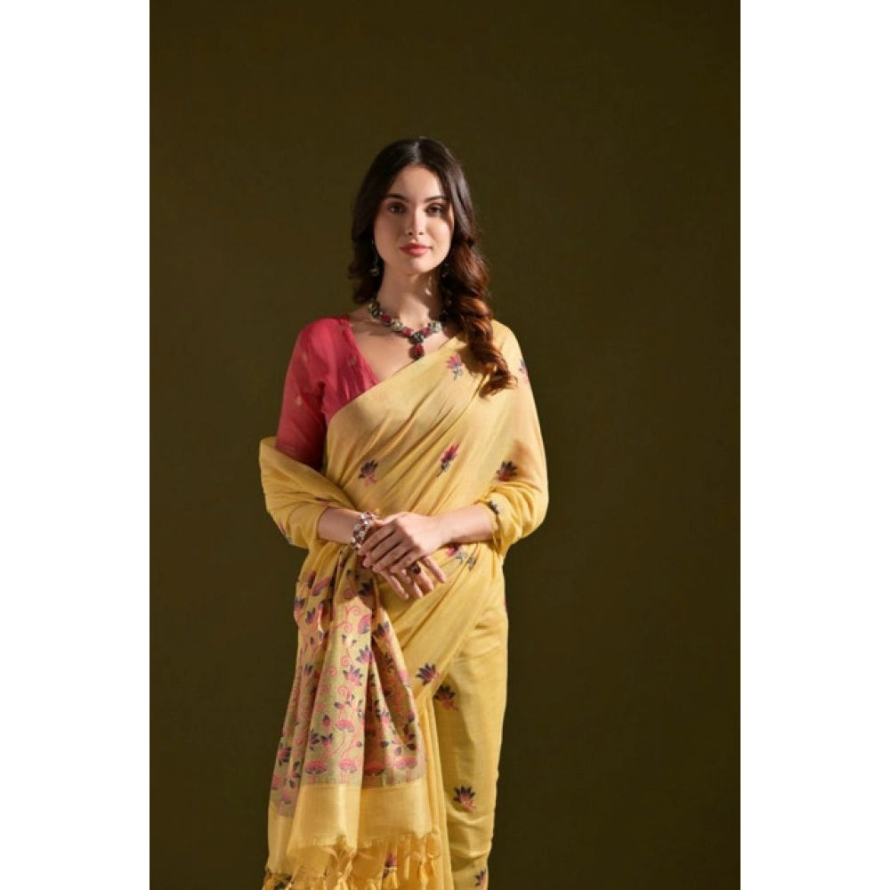 Seduva Women's Blended_Cotton Floral Saree With Unstitched Blouse 5.5Mtr (Mustard)