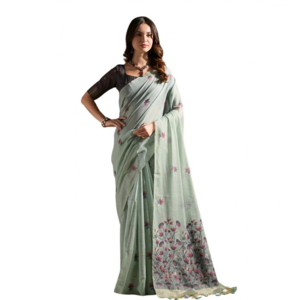 Seduva Women's Blended_Cotton Floral Saree With Unstitched Blouse 5.5Mtr (Aqua_Blue)
