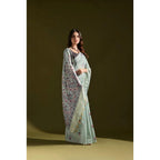 Seduva Women's Blended_Cotton Floral Saree With Unstitched Blouse 5.5Mtr (Aqua_Blue)