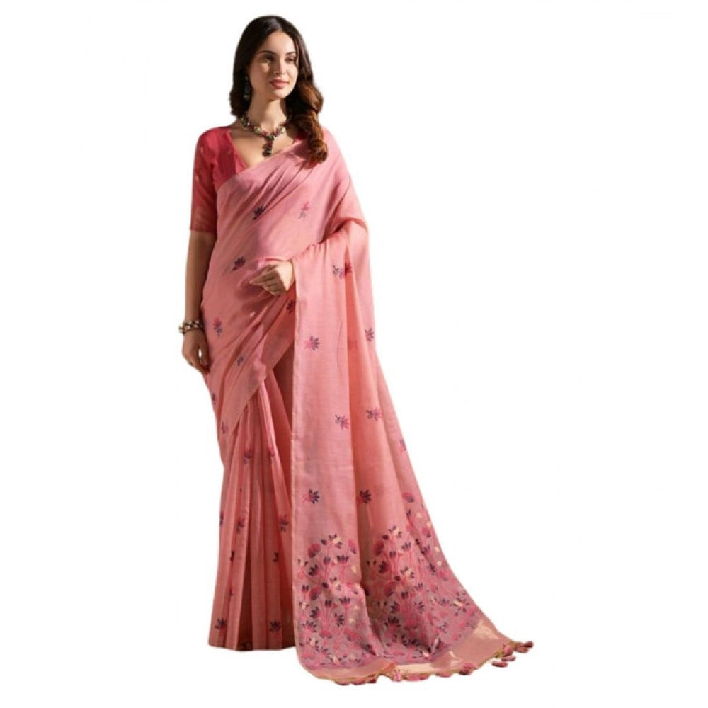 Seduva Women's Blended_Cotton Floral Saree With Unstitched Blouse 5.5Mtr (Pink)