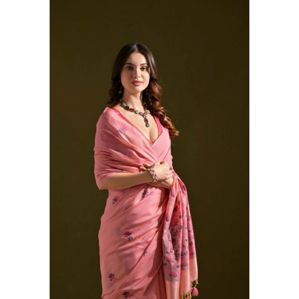 Seduva Women's Blended_Cotton Floral Saree With Unstitched Blouse 5.5Mtr (Pink)