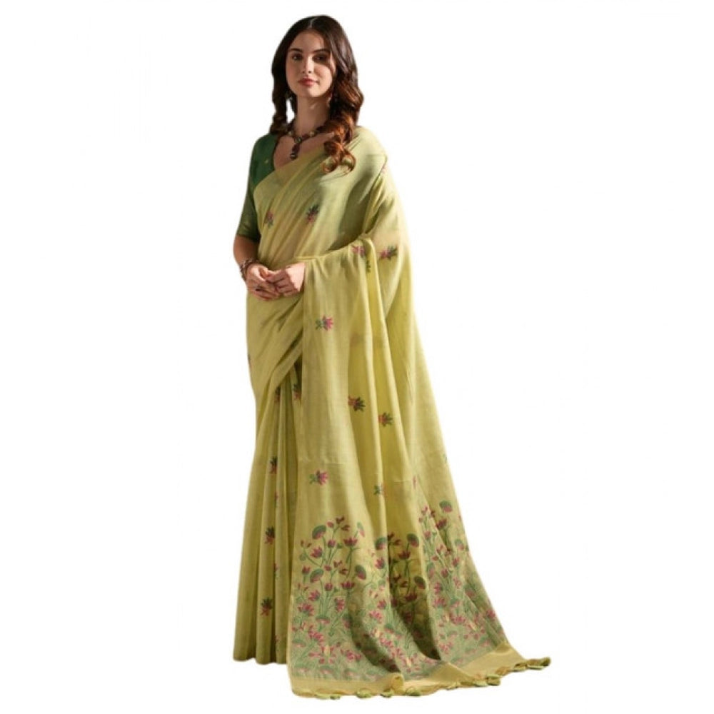 Seduva Women's Blended_Cotton Floral Saree With Unstitched Blouse 5.5Mtr (Light_Green)