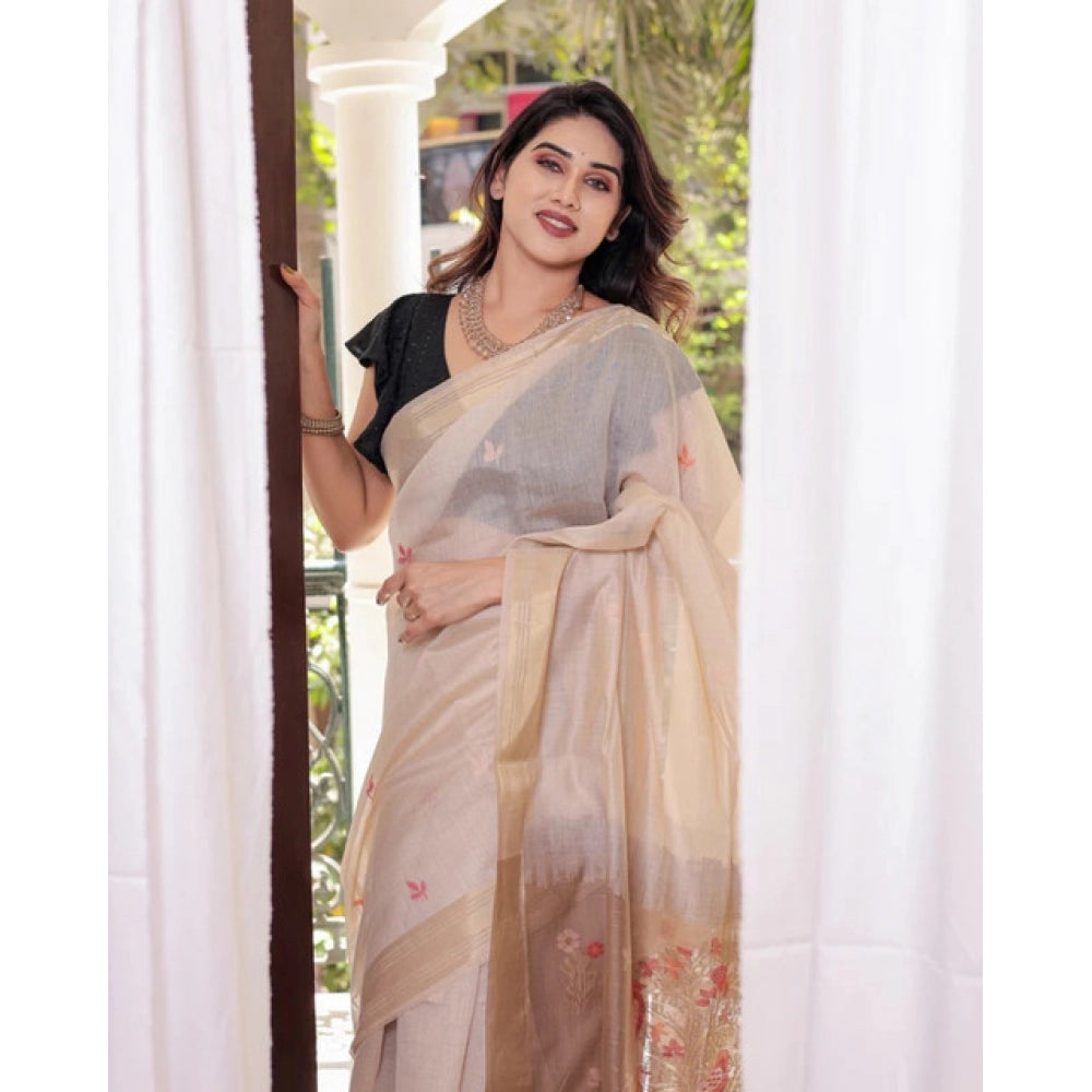 Seduva Women's Blended_Cotton Woven_Motifs Saree With Unstitched Blouse 5.5Mtr (Light_Beige)