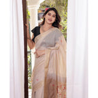 Seduva Women's Blended_Cotton Woven_Motifs Saree With Unstitched Blouse 5.5Mtr (Light_Beige)