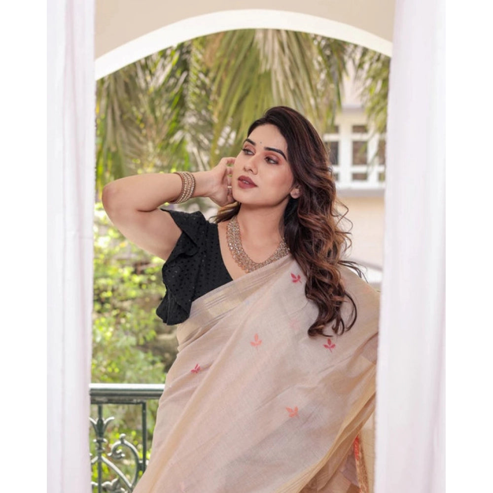 Seduva Women's Blended_Cotton Woven_Motifs Saree With Unstitched Blouse 5.5Mtr (Light_Beige)