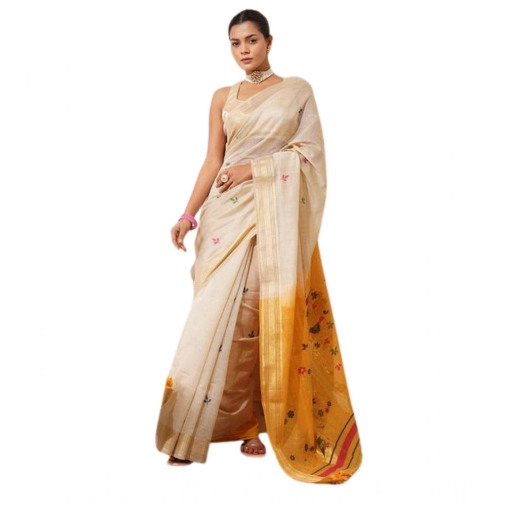 Seduva Women's Blended_Cotton Woven_Motifs Saree With Unstitched Blouse 5.5Mtr (Mustard)