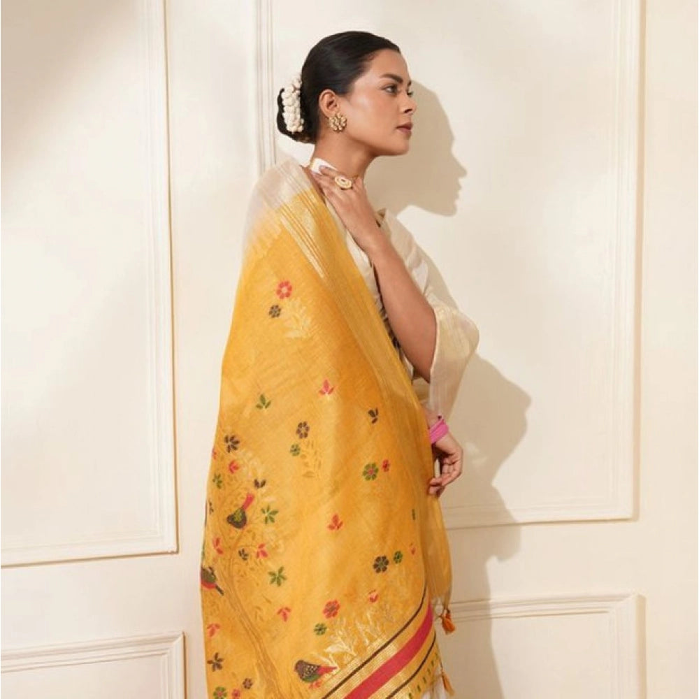 Seduva Women's Blended_Cotton Woven_Motifs Saree With Unstitched Blouse 5.5Mtr (Mustard)