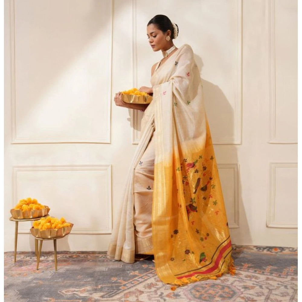 Seduva Women's Blended_Cotton Woven_Motifs Saree With Unstitched Blouse 5.5Mtr (Mustard)