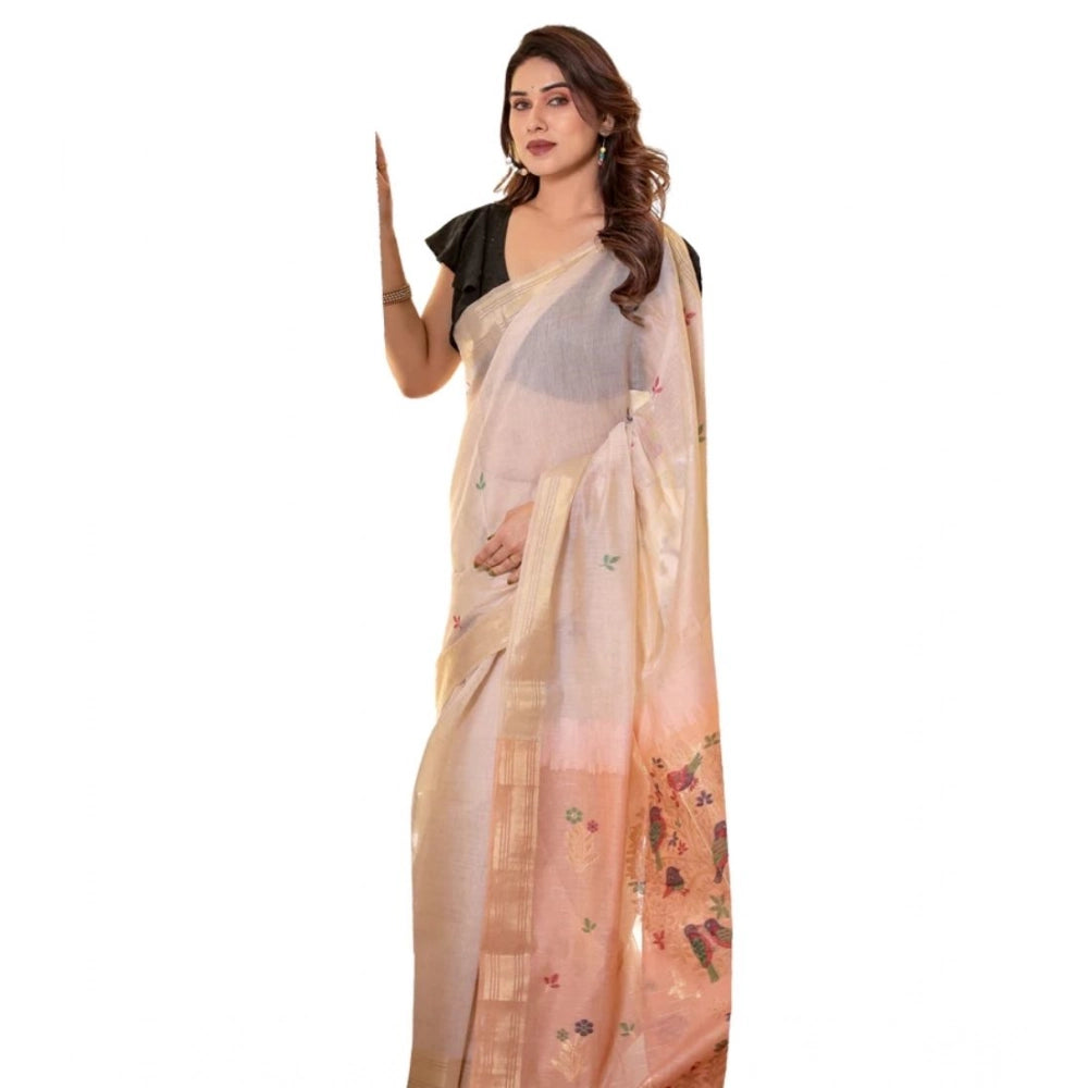 Seduva Women's Blended_Cotton Woven_Motifs Saree With Unstitched Blouse 5.5Mtr (Peach)