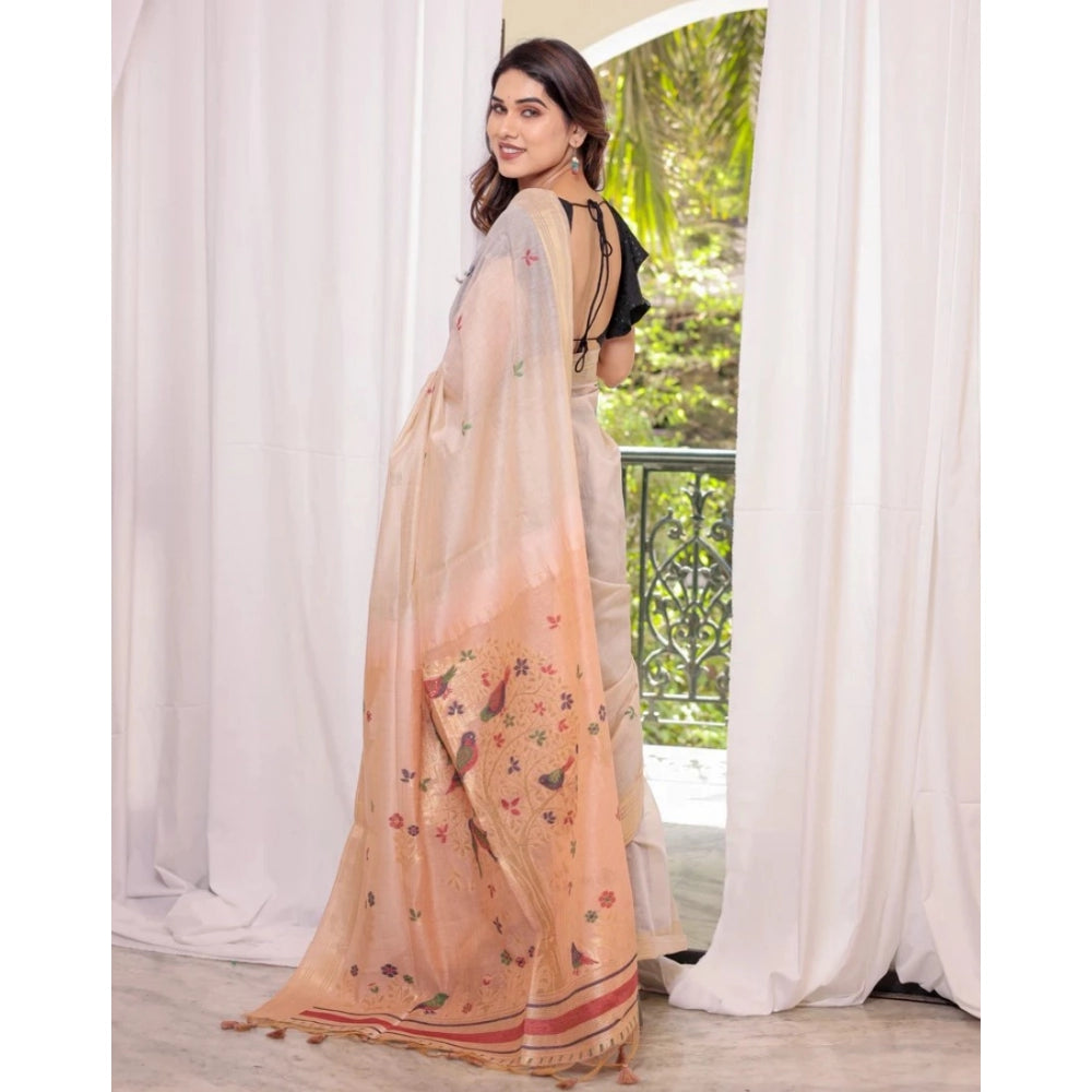 Seduva Women's Blended_Cotton Woven_Motifs Saree With Unstitched Blouse 5.5Mtr (Peach)