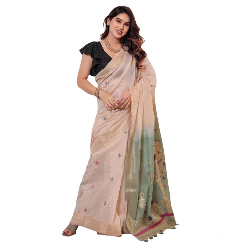 Seduva Women's Blended_Cotton Woven_Motifs Saree With Unstitched Blouse 5.5Mtr (Rama_Green)