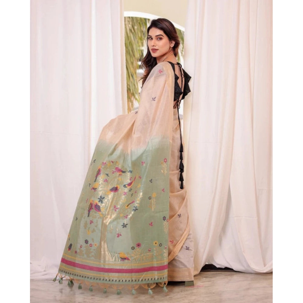 Seduva Women's Blended_Cotton Woven_Motifs Saree With Unstitched Blouse 5.5Mtr (Rama_Green)