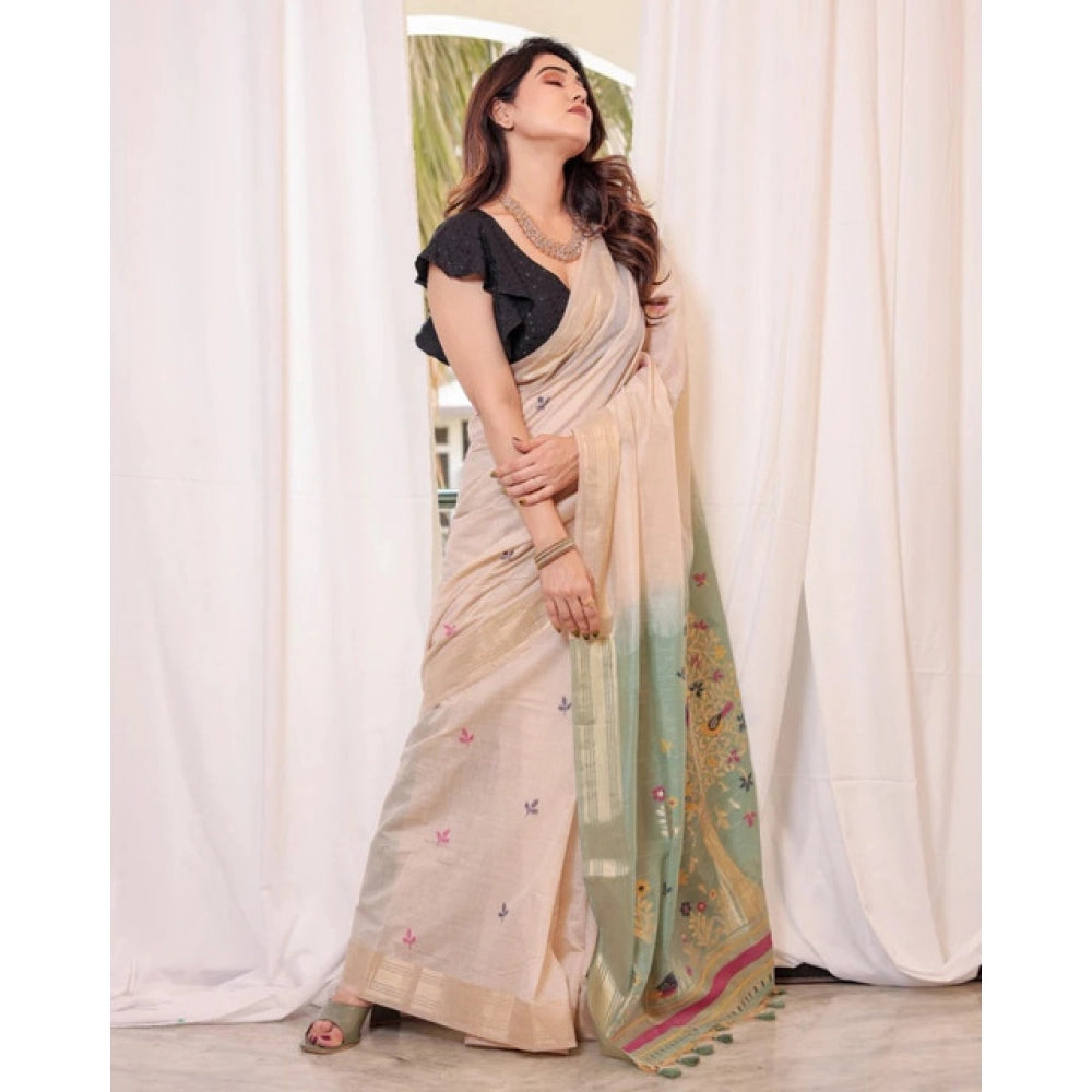 Seduva Women's Blended_Cotton Woven_Motifs Saree With Unstitched Blouse 5.5Mtr (Rama_Green)