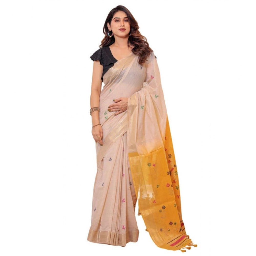 Seduva Women's Blended_Cotton Woven_Motifs Saree With Unstitched Blouse 5.5Mtr (Yellow)