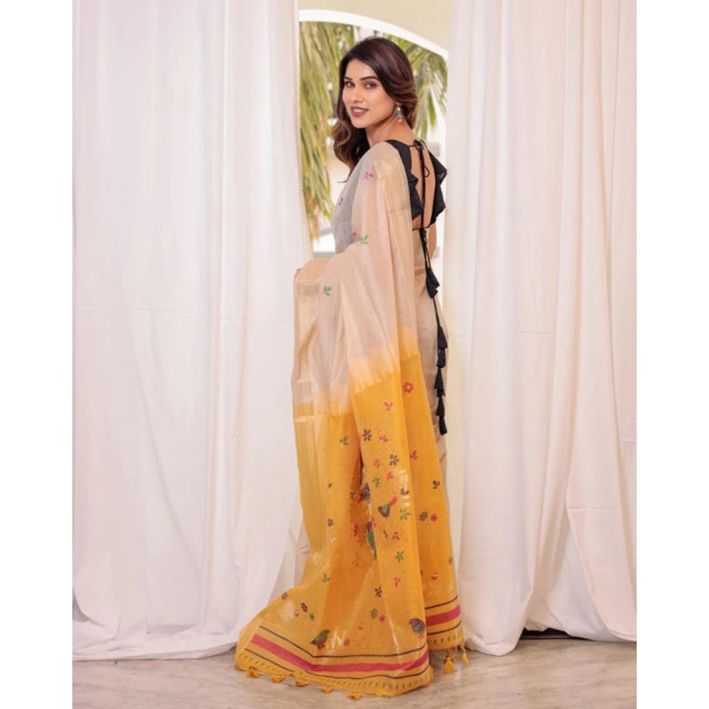 Seduva Women's Blended_Cotton Woven_Motifs Saree With Unstitched Blouse 5.5Mtr (Yellow)