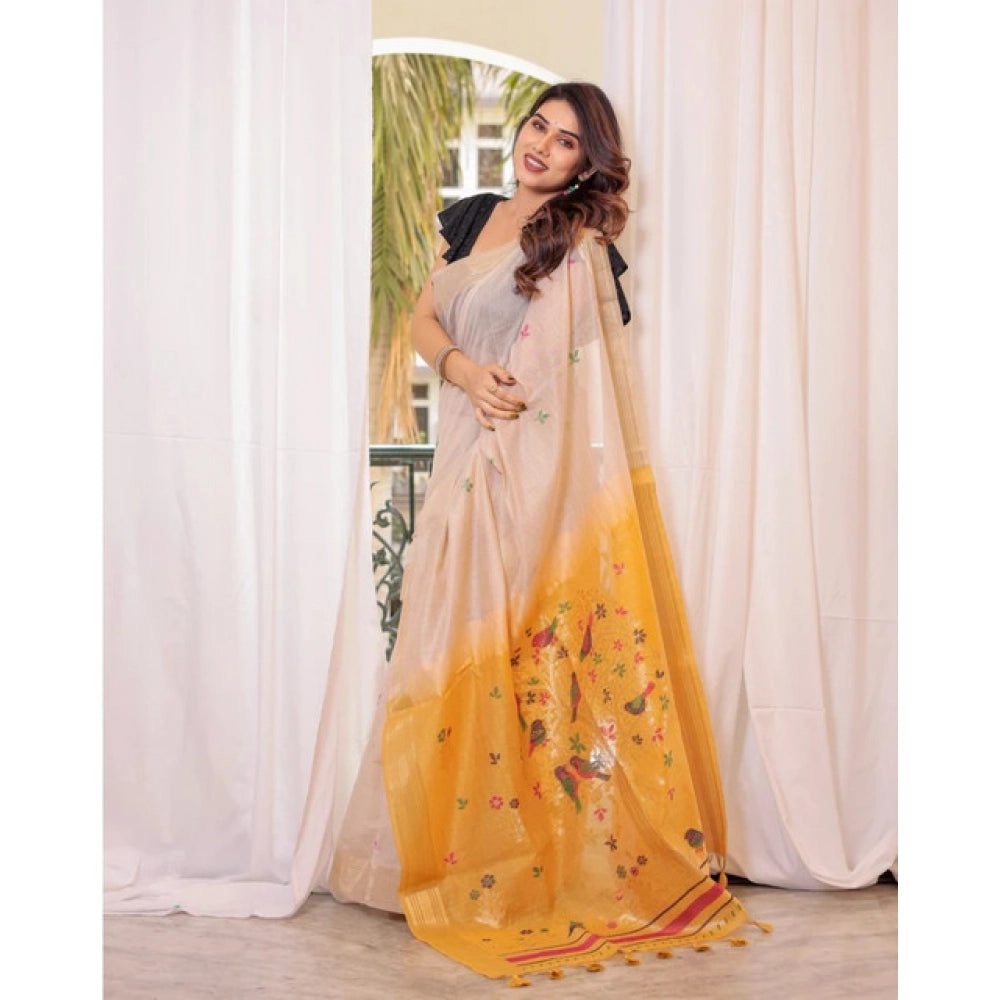 Seduva Women's Blended_Cotton Woven_Motifs Saree With Unstitched Blouse 5.5Mtr (Yellow)