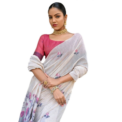 Seduva Women's Blended_Cotton Floral Weaving Pattern Saree With Unstitched Blouse 5.5Mtr (Blue)
