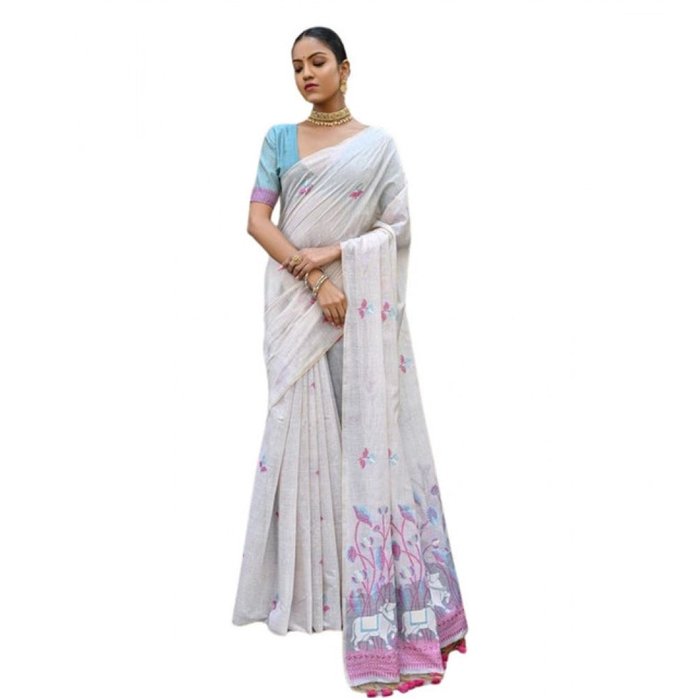 Seduva Women's Blended_Cotton Floral Weaving Pattern Saree With Unstitched Blouse 5.5Mtr (Pink)