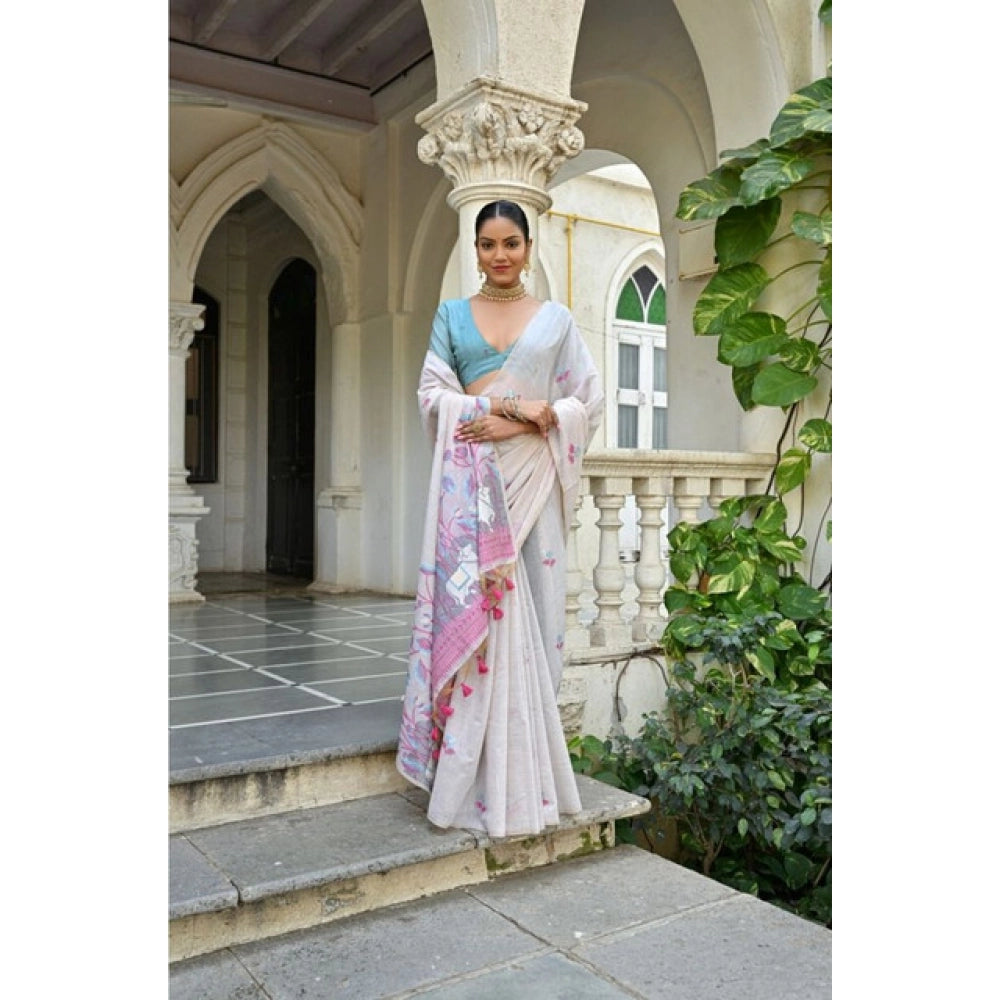 Seduva Women's Blended_Cotton Floral Weaving Pattern Saree With Unstitched Blouse 5.5Mtr (Pink)