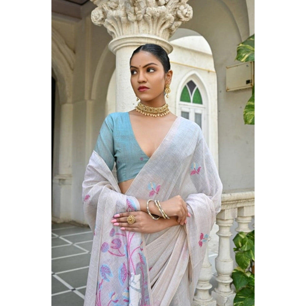 Seduva Women's Blended_Cotton Floral Weaving Pattern Saree With Unstitched Blouse 5.5Mtr (Pink)