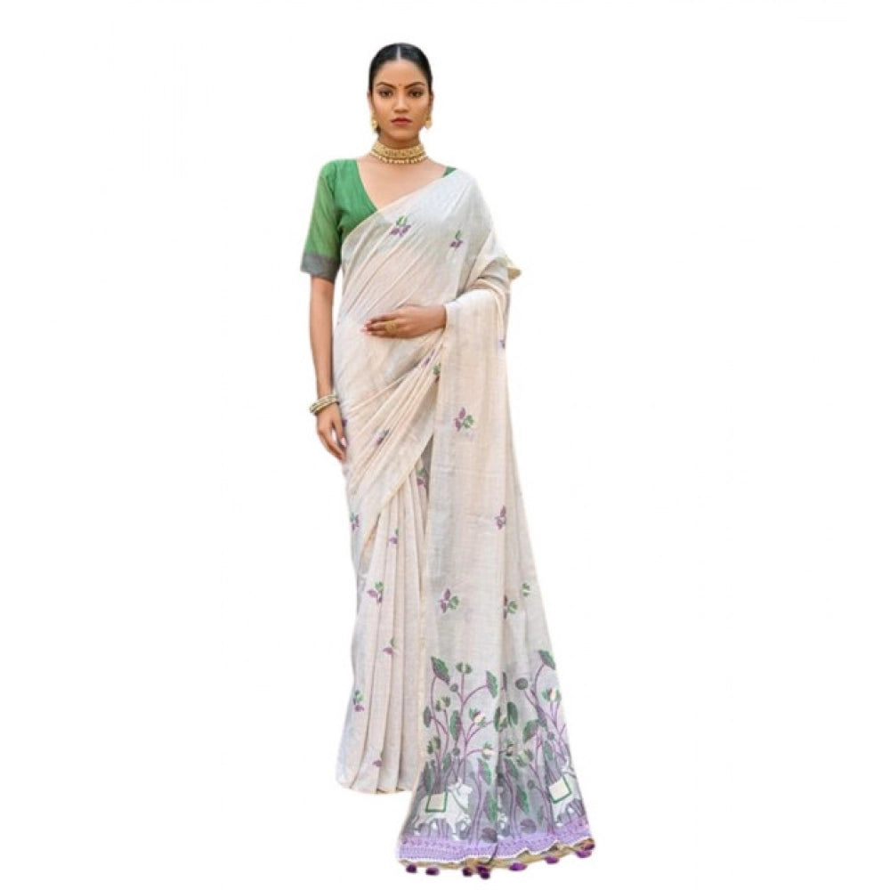 Seduva Women's Blended_Cotton Floral Weaving Pattern Saree With Unstitched Blouse 5.5Mtr (Purple)
