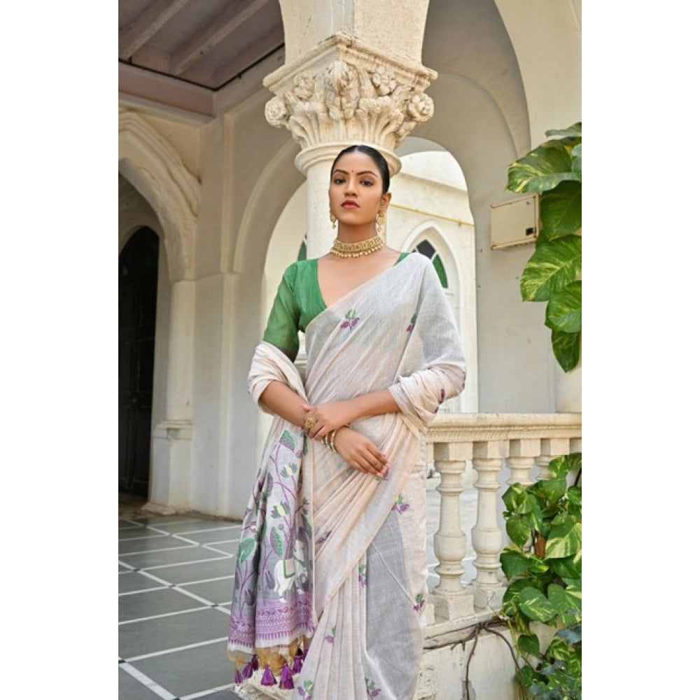 Seduva Women's Blended_Cotton Floral Weaving Pattern Saree With Unstitched Blouse 5.5Mtr (Purple)