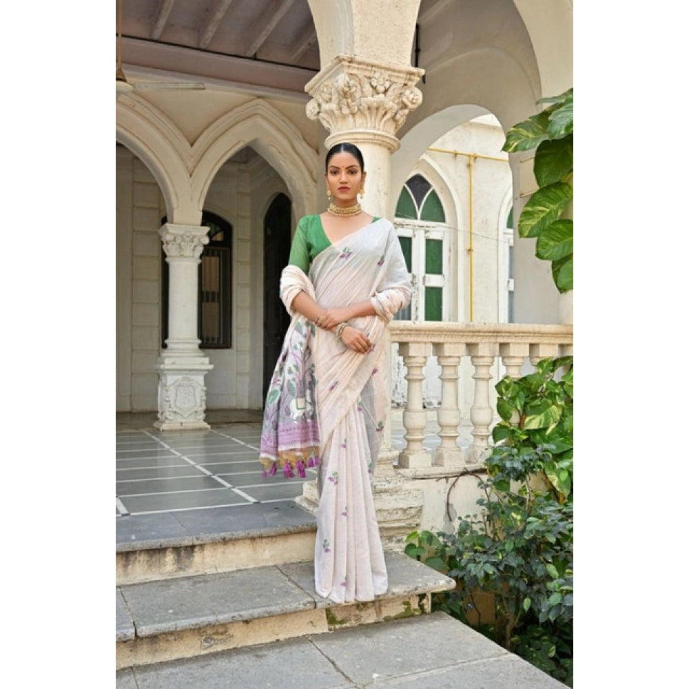 Seduva Women's Blended_Cotton Floral Weaving Pattern Saree With Unstitched Blouse 5.5Mtr (Purple)