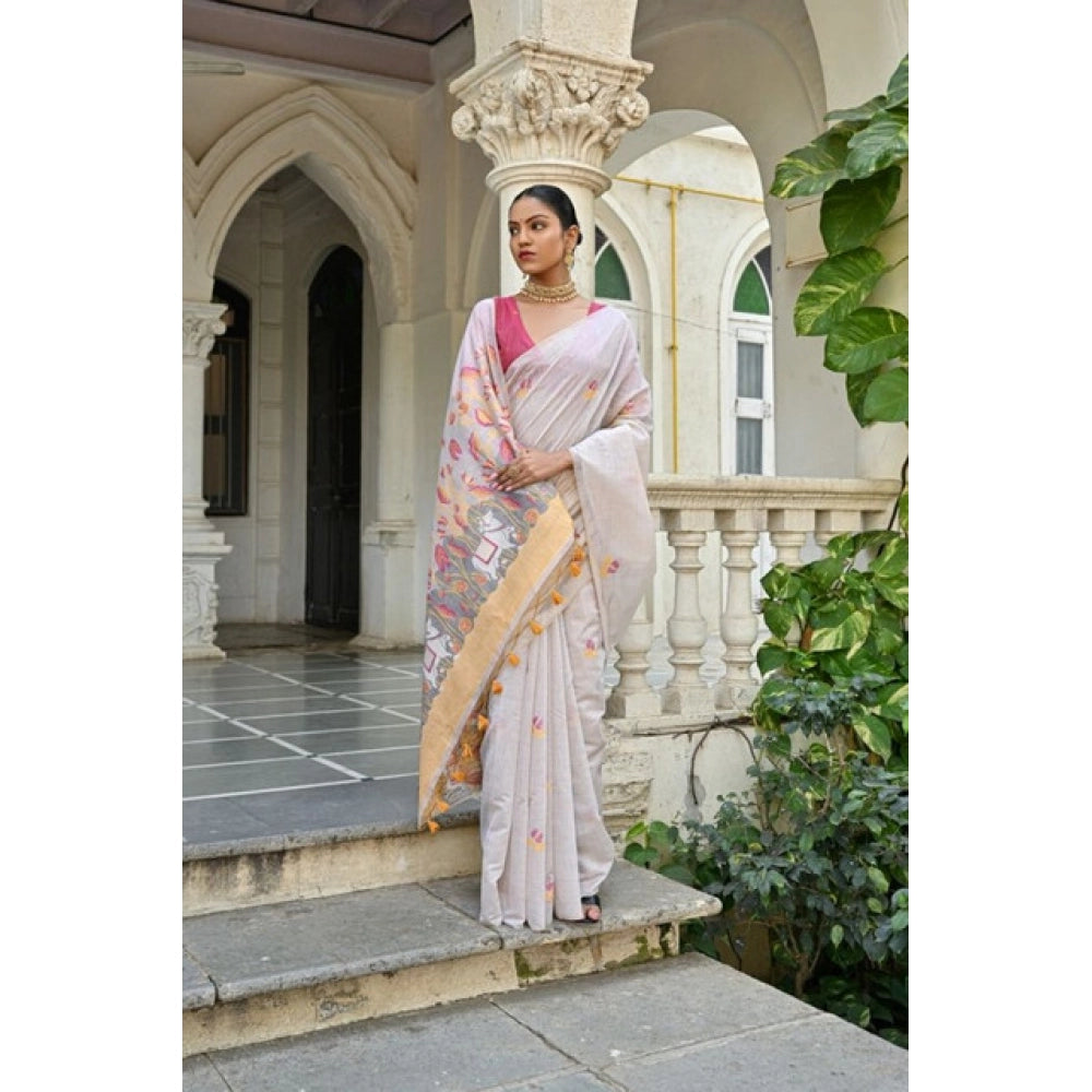 Seduva Women's Blended_Cotton Floral Weaving Pattern Saree With Unstitched Blouse 5.5Mtr (Yellow)
