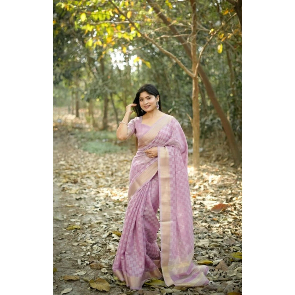 Seduva Women's Silk_Blend Checked Saree With Unstitched Blouse 5.5Mtr (Lavender)